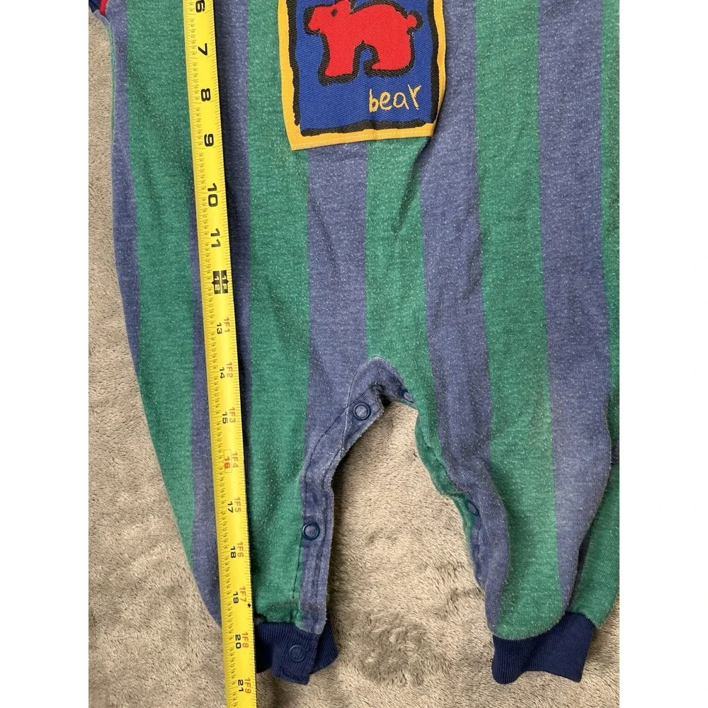 Vintage Carter's Baby Sleeper Striped Bear Footless Block Snap Romper 12 Months